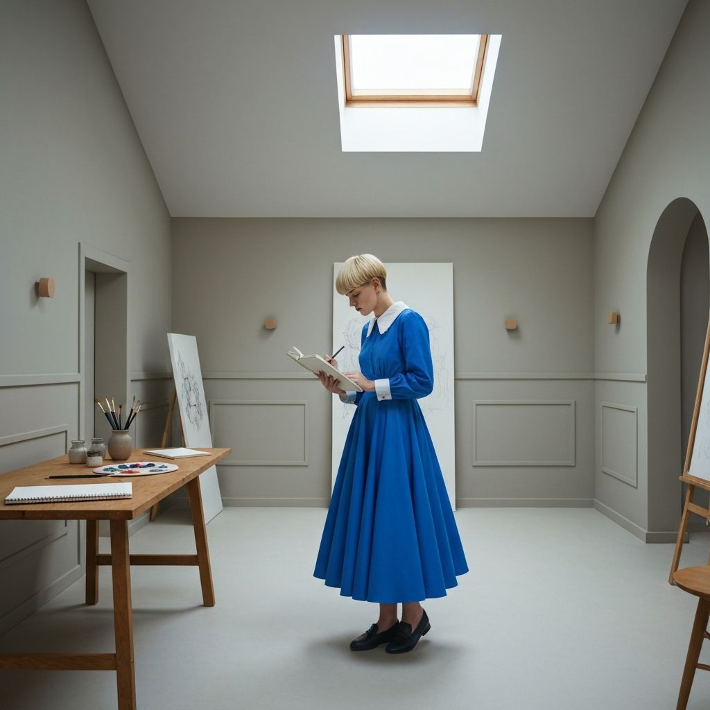 Artist painting in studio