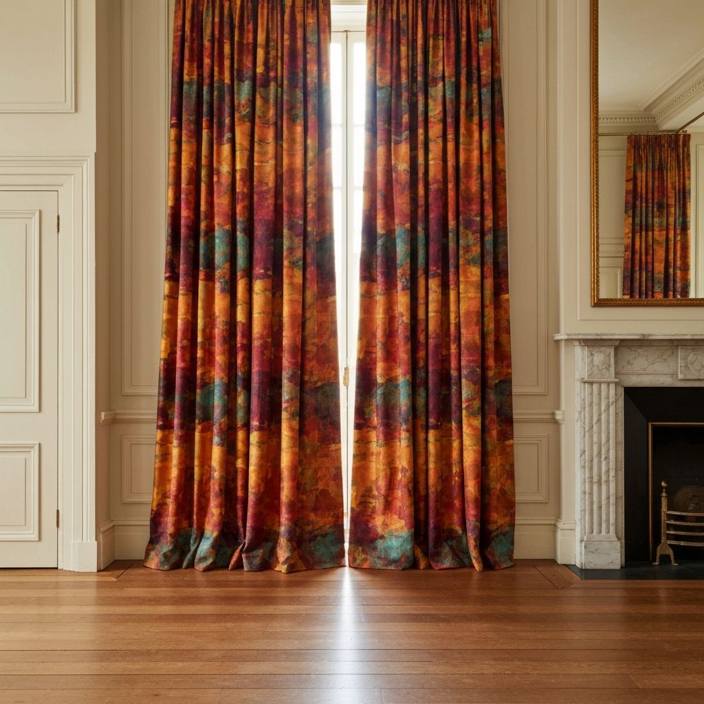 Curtains in painterly abstract fabric design